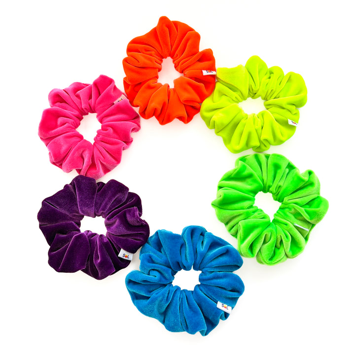 Luxe Velvet Scrunchie Set | neon rainbow set of 6