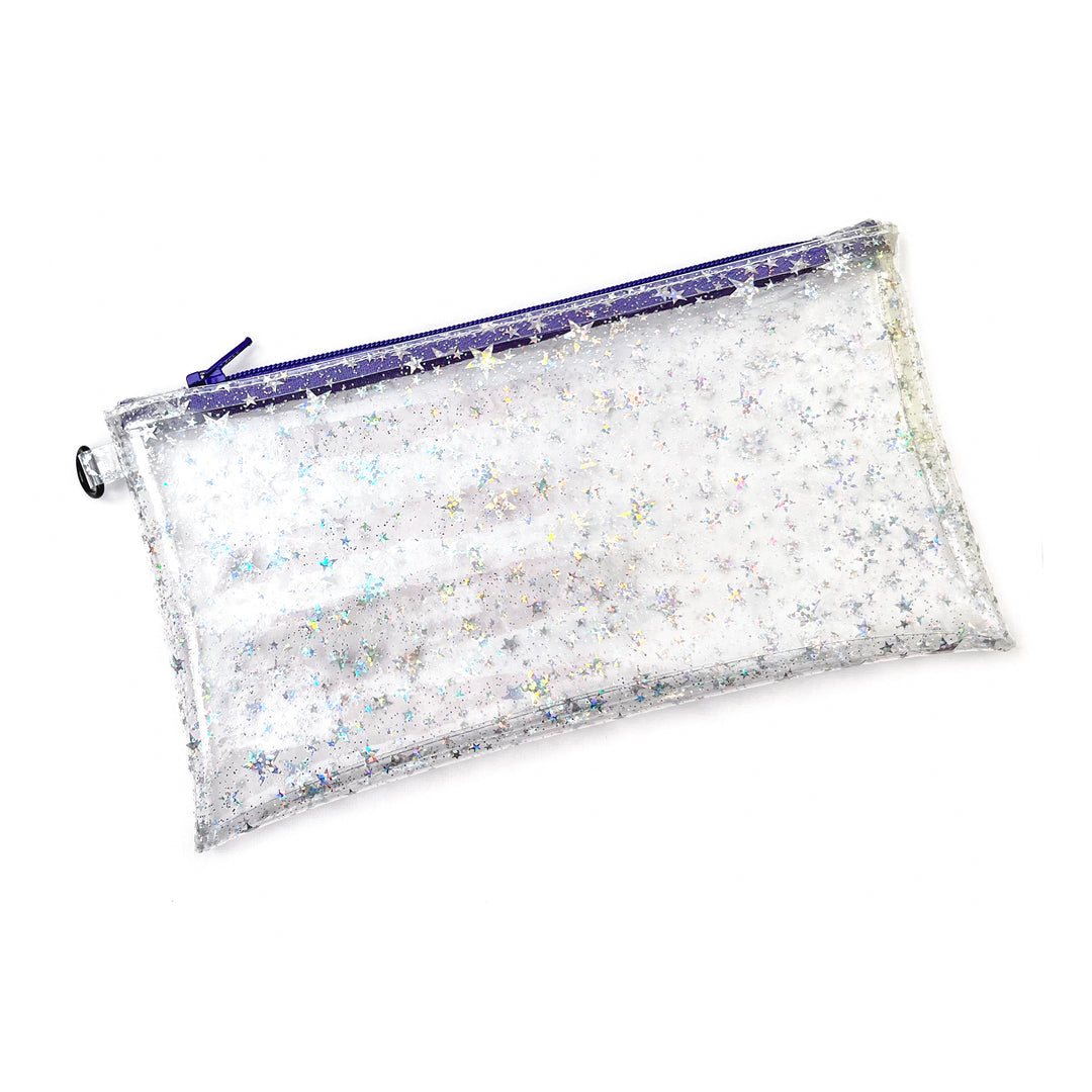 Clear Glitter Stars Wristlet Pouch | purple zipper