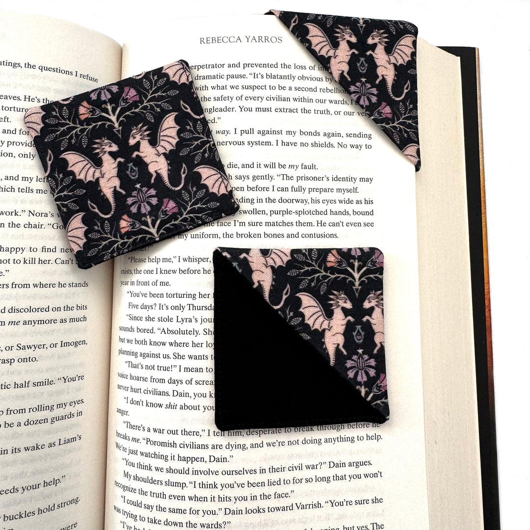 Corner Bookmark | floral dragons