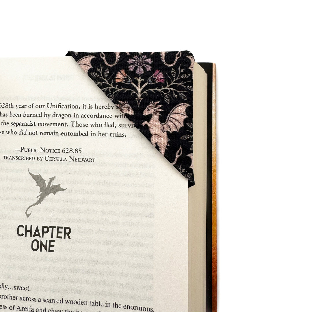 Corner Bookmark | floral dragons