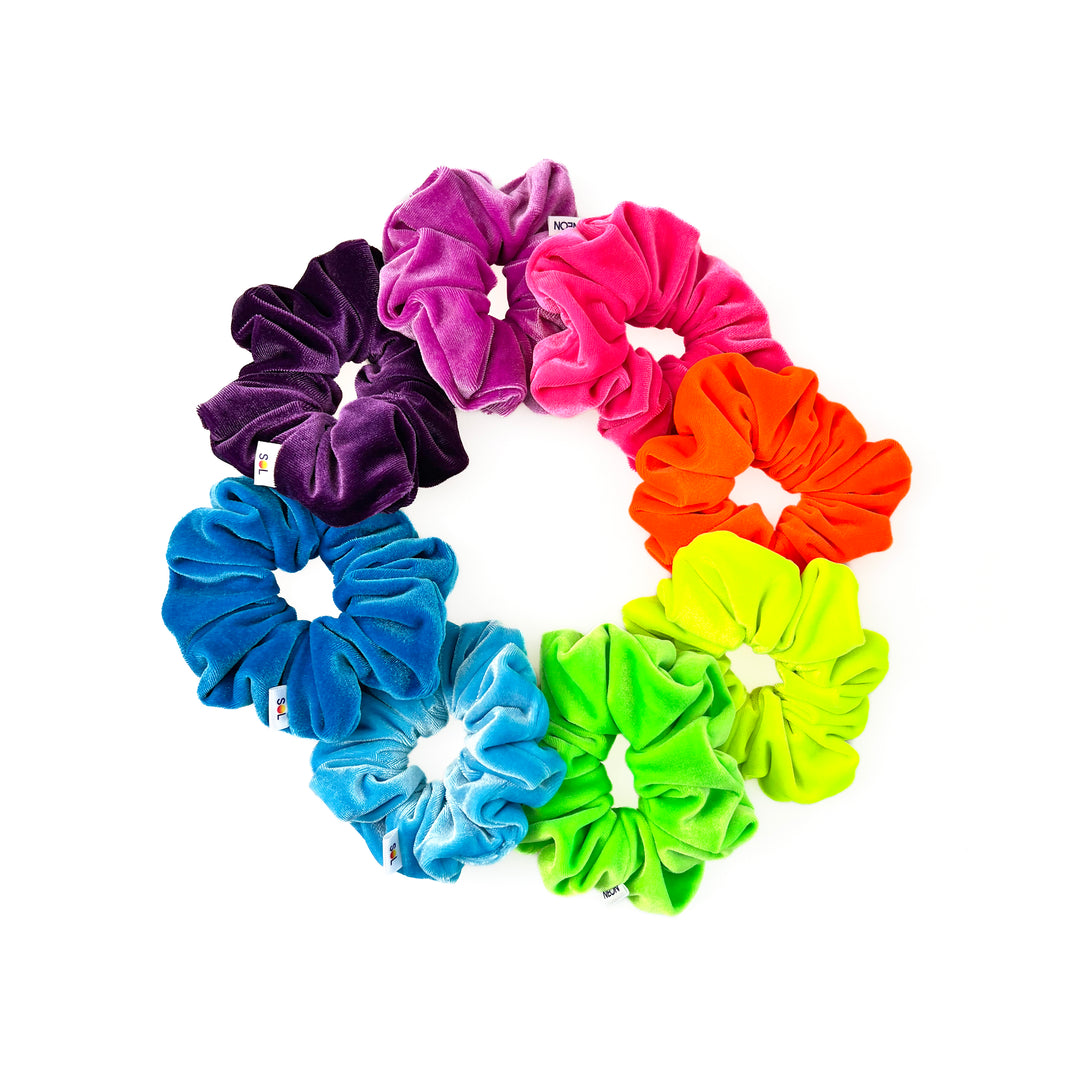 Luxe Velvet Scrunchie Set | bright rainbow set of 8