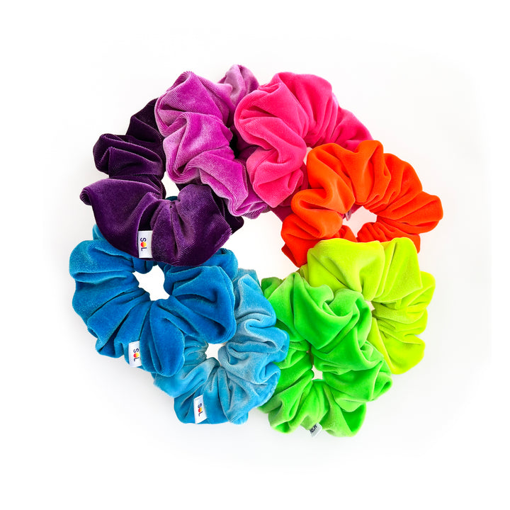 Luxe Velvet Scrunchie Set | bright rainbow set of 8