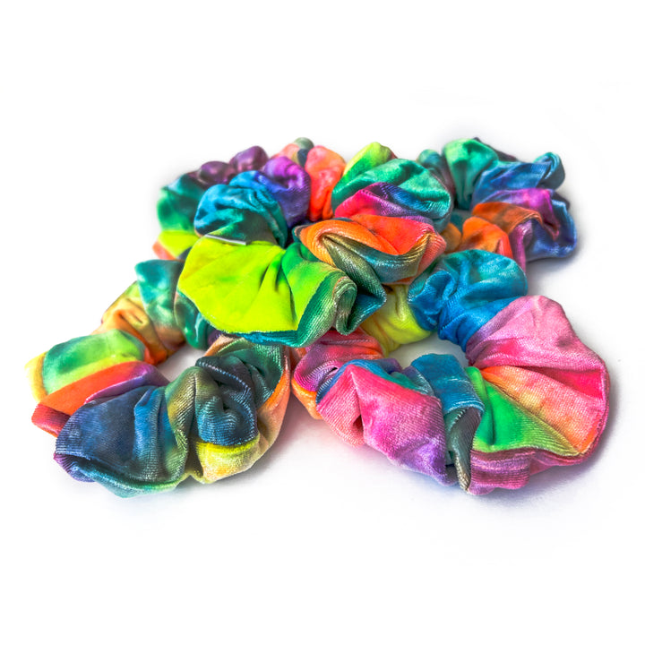 Luxe Velvet Scrunchie | rainbow tie dye