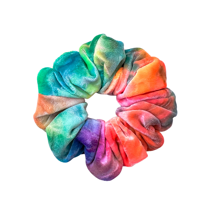 Luxe Velvet Scrunchie | rainbow tie dye