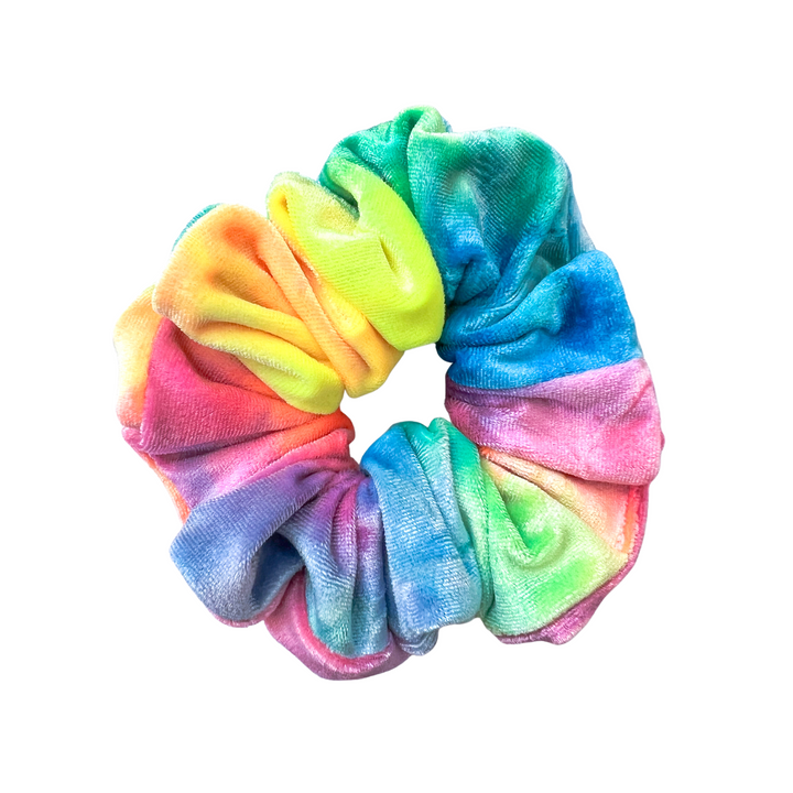 Luxe Velvet Scrunchie | rainbow tie dye