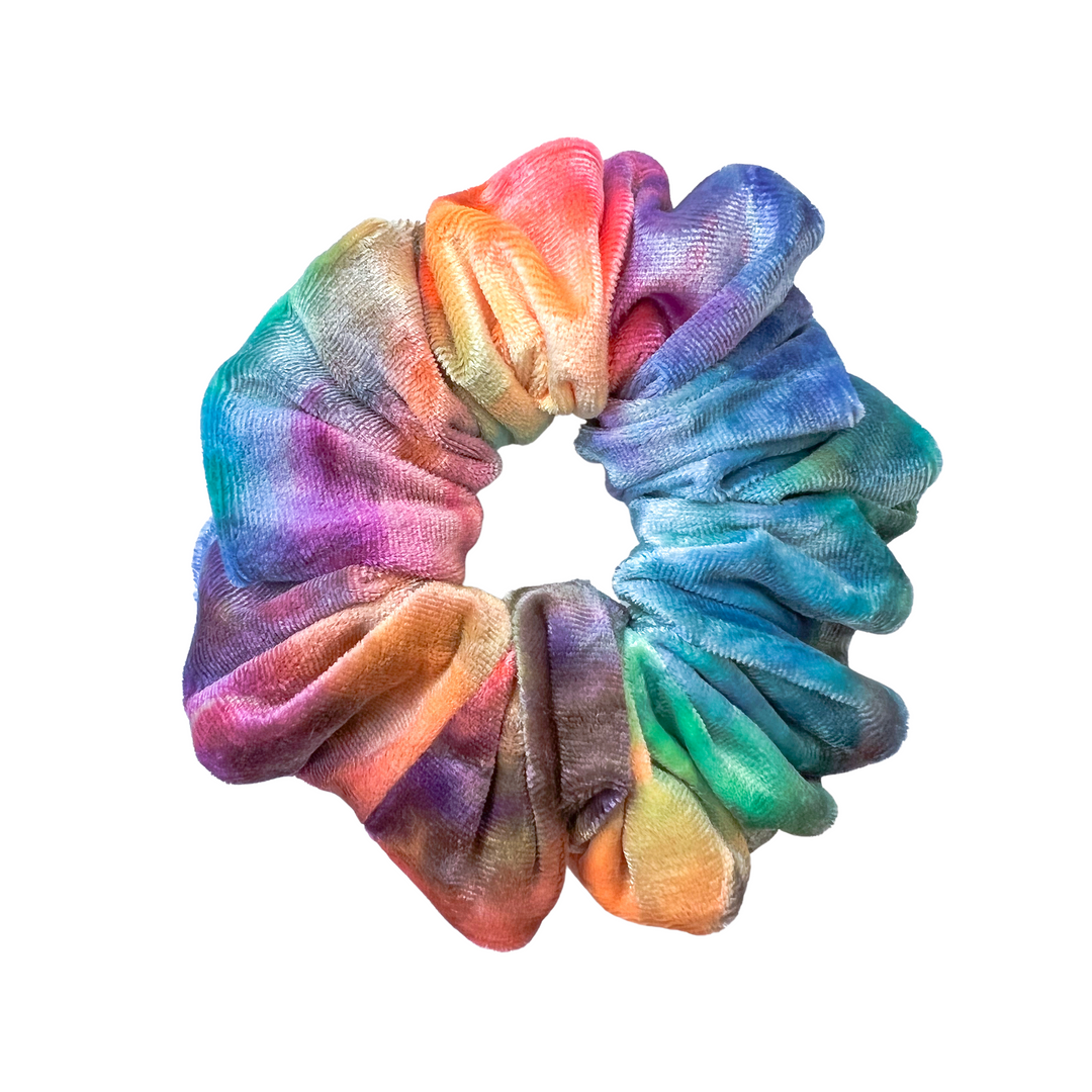 Luxe Velvet Scrunchie | rainbow tie dye