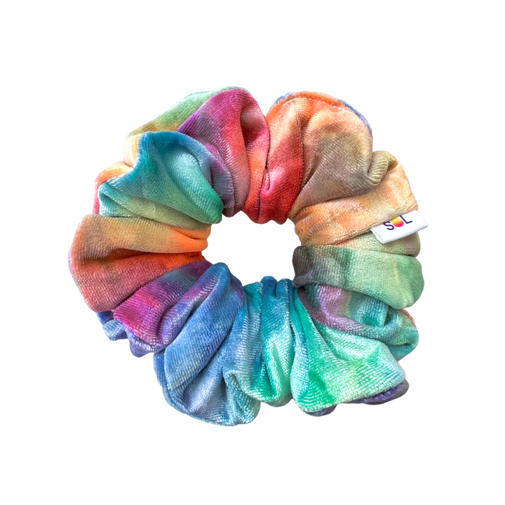 Luxe Velvet Scrunchie | rainbow tie dye