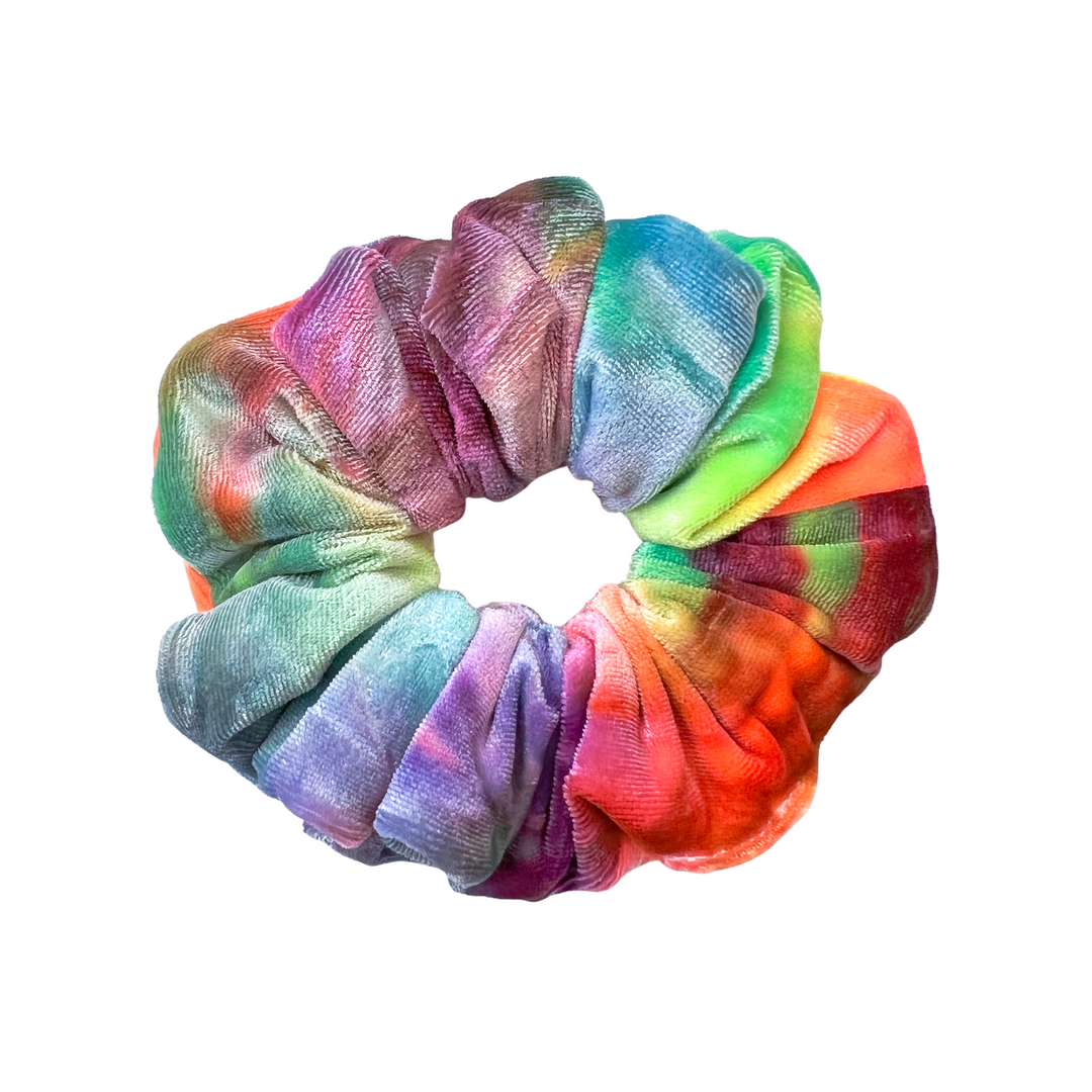 Luxe Velvet Scrunchie | rainbow tie dye