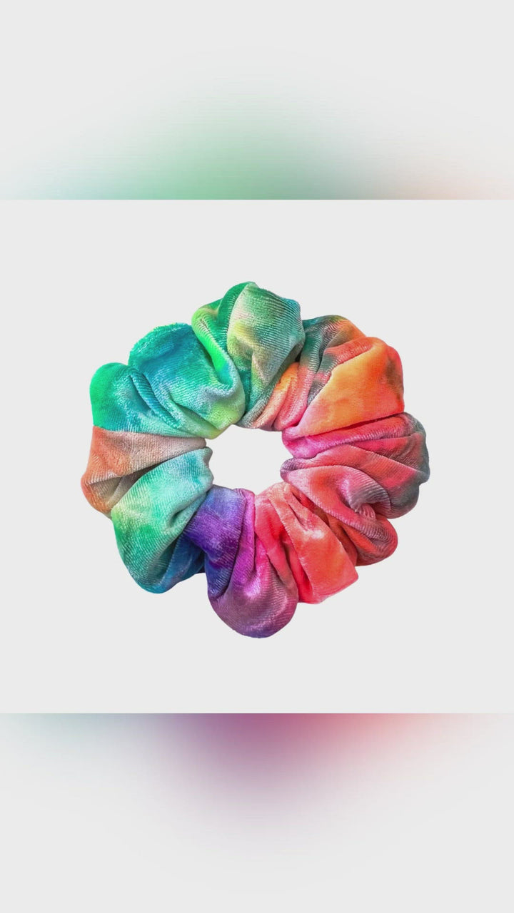 Luxe Velvet Scrunchie | rainbow tie dye