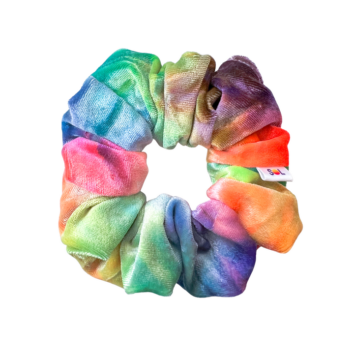 Luxe Velvet Scrunchie | rainbow tie dye