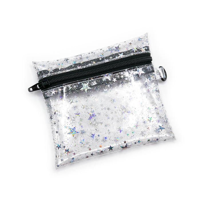 Clear Glitter Stars Coin Pouch | black zipper