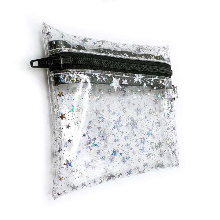 Clear Glitter Stars Coin Pouch | black zipper