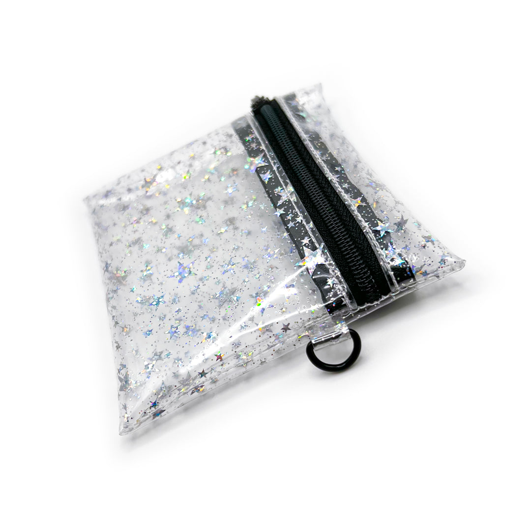 Clear Glitter Stars Coin Pouch | black zipper