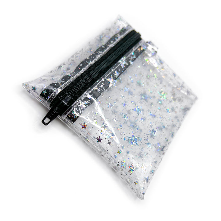 Clear Glitter Stars Coin Pouch | black zipper