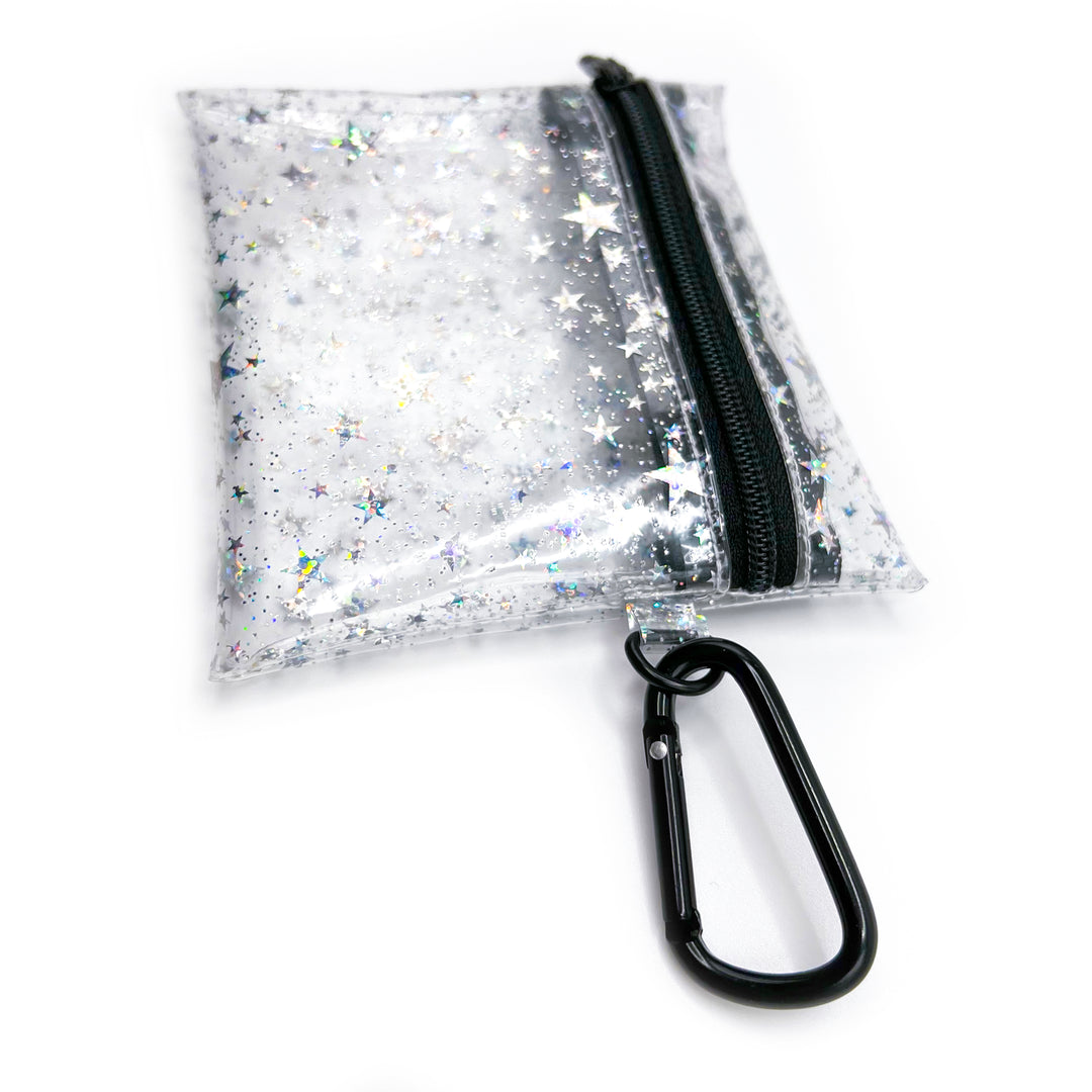 Clear Glitter Stars Coin Pouch | black zipper