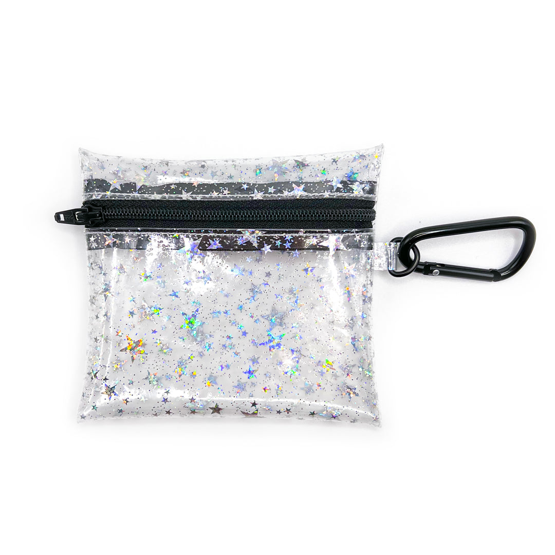 Clear Glitter Stars Coin Pouch | black zipper