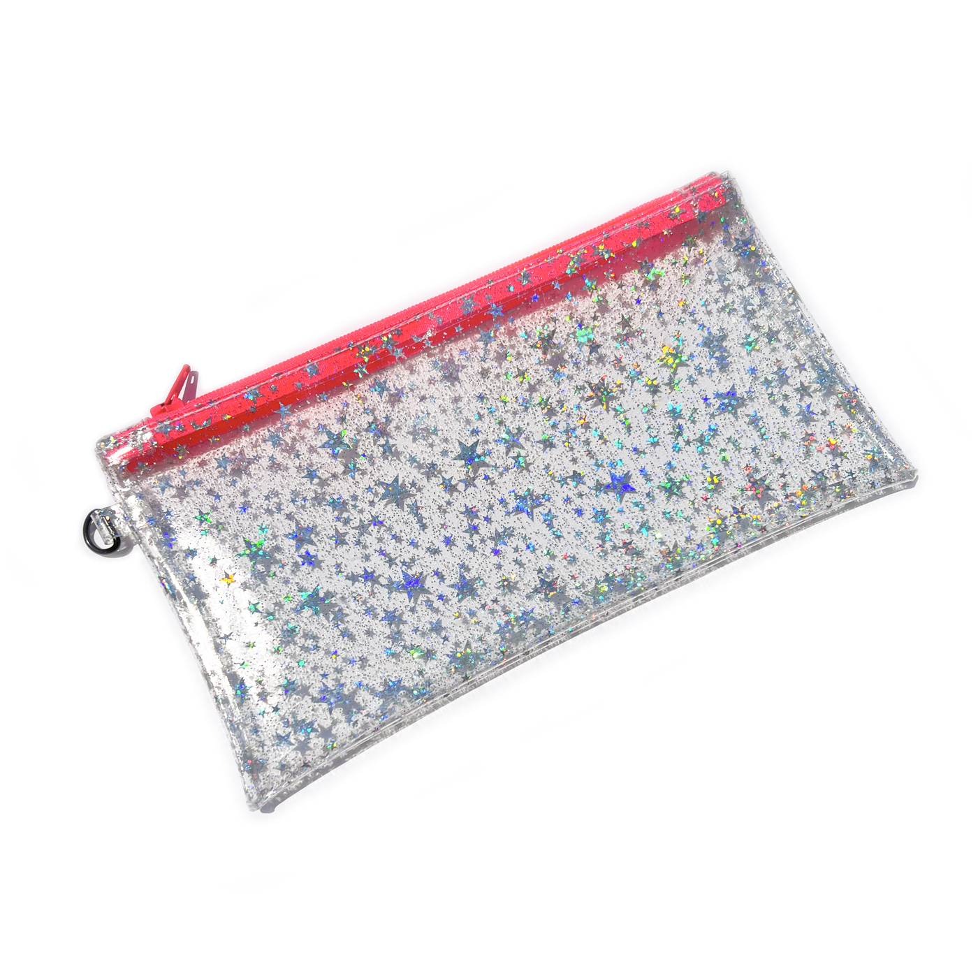 Clear Glitter Stars Wristlet Pouch | hot pink zipper
