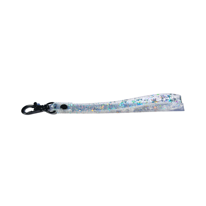 Clear Glitter Stars Wristlet Pouch | neon green zipper