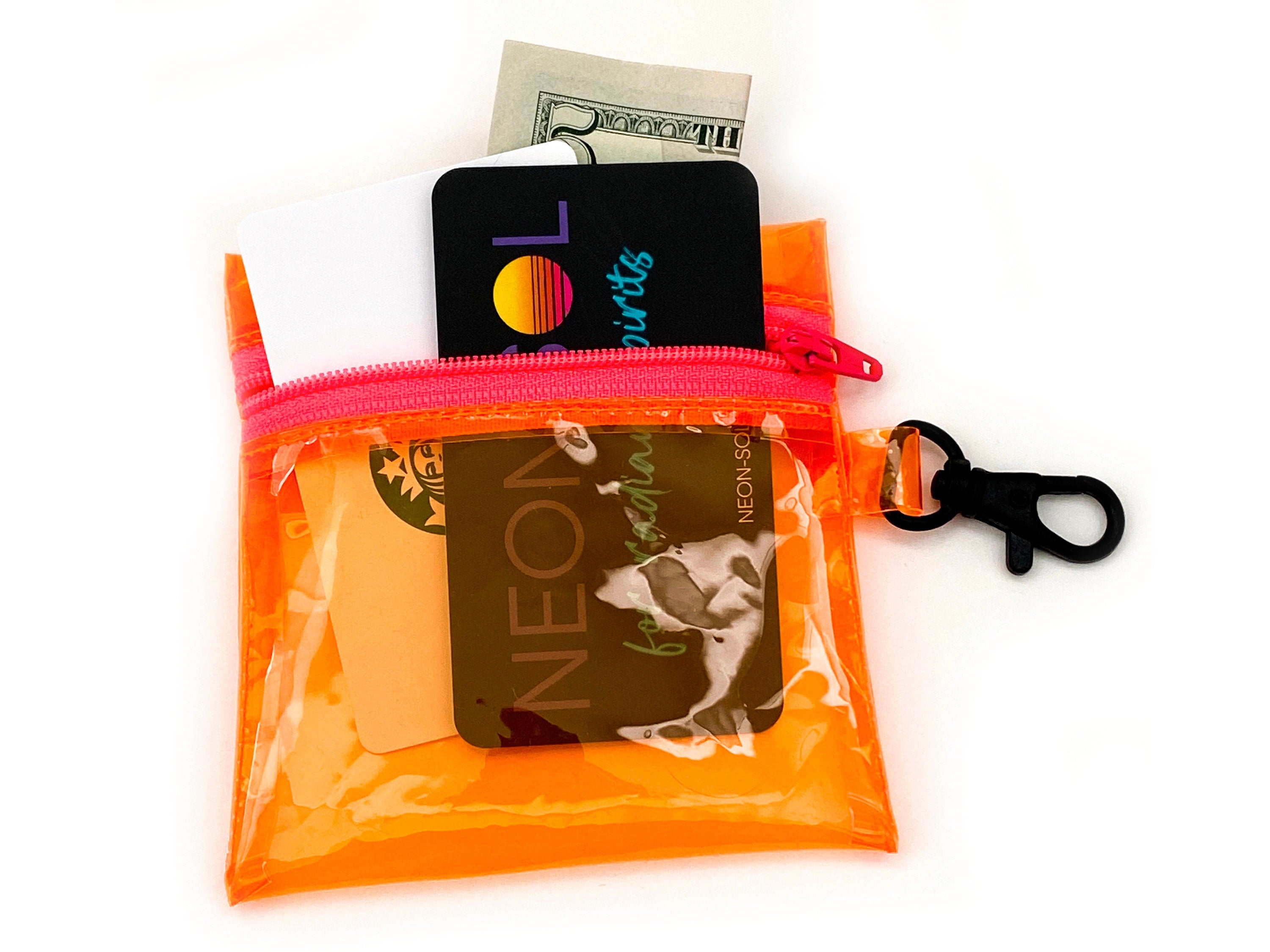 Transparent Clip on Coin Pouch neon orange