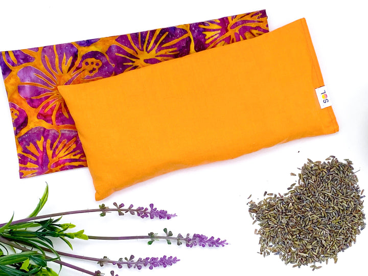 Lavender Eye Pillow | orange purple hibiscus batik