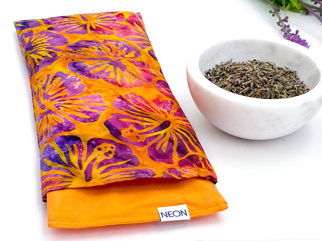 Lavender Eye Pillow | orange purple hibiscus batik