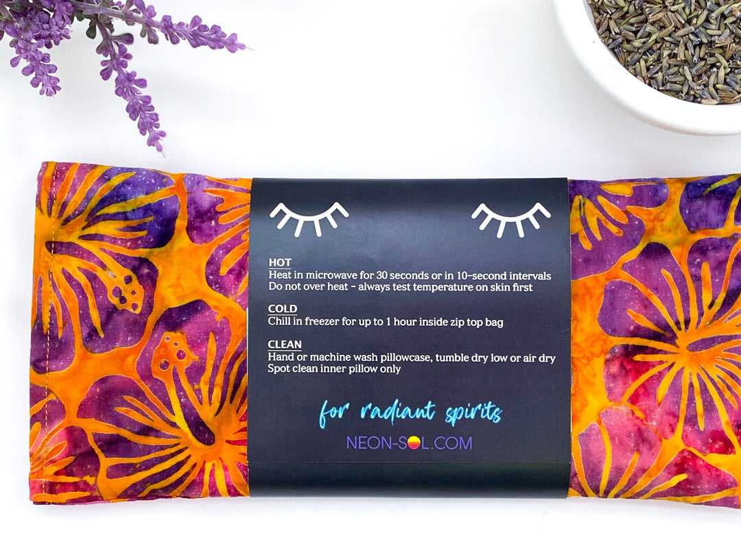 Lavender Eye Pillow | orange purple hibiscus batik