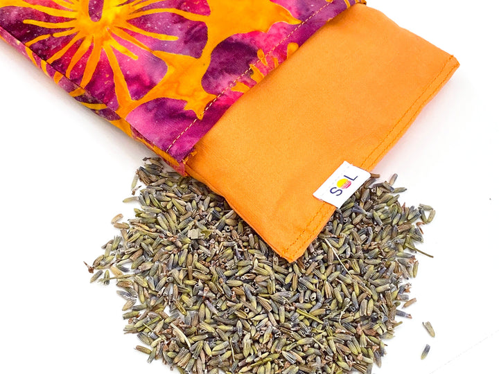 Lavender Eye Pillow | orange purple hibiscus batik