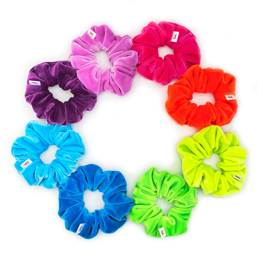 Luxe Velvet Scrunchie Set | bright rainbow set of 8