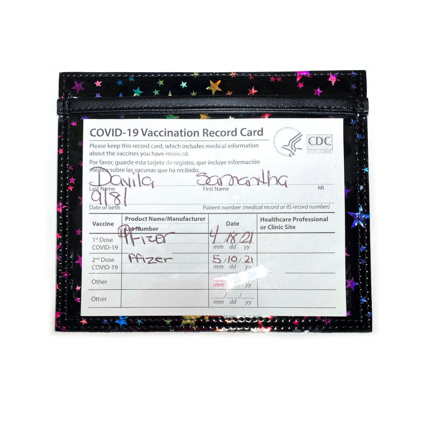 Vaccine Card Holder | holographic rainbow stars
