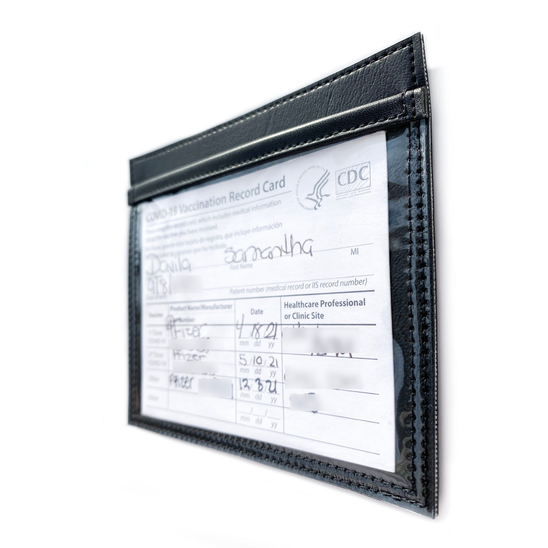 Vaccine Card Holder | black faux leather