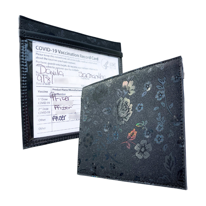 Vaccine Card Holder | black iridescent floral