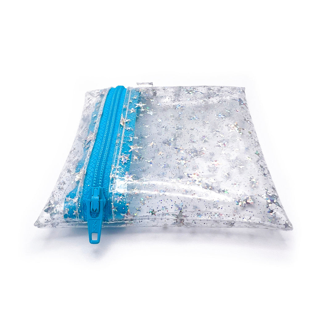 Clear Glitter Stars Coin Pouch | sky blue zipper