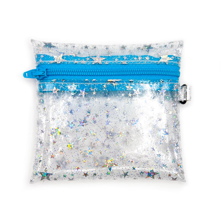 Clear Glitter Stars Coin Pouch | sky blue zipper