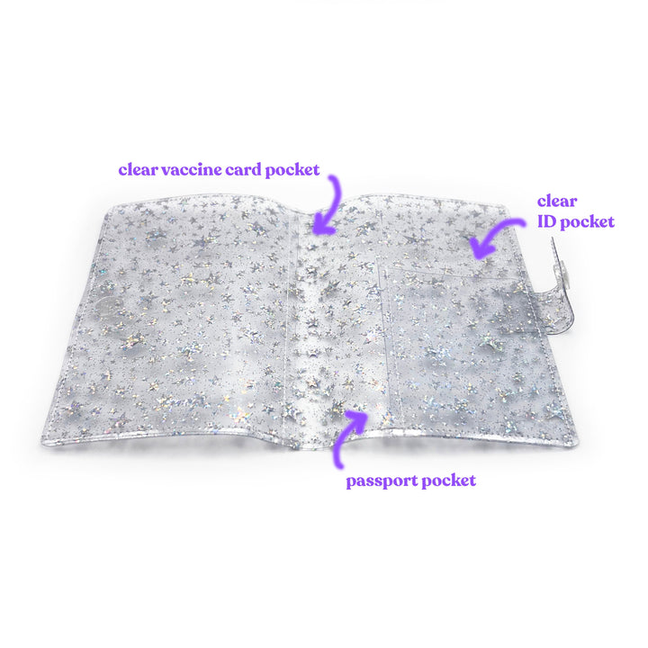 Passport Holder | clear glitter stars