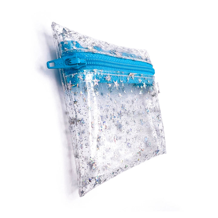 Clear Glitter Stars Coin Pouch | sky blue zipper