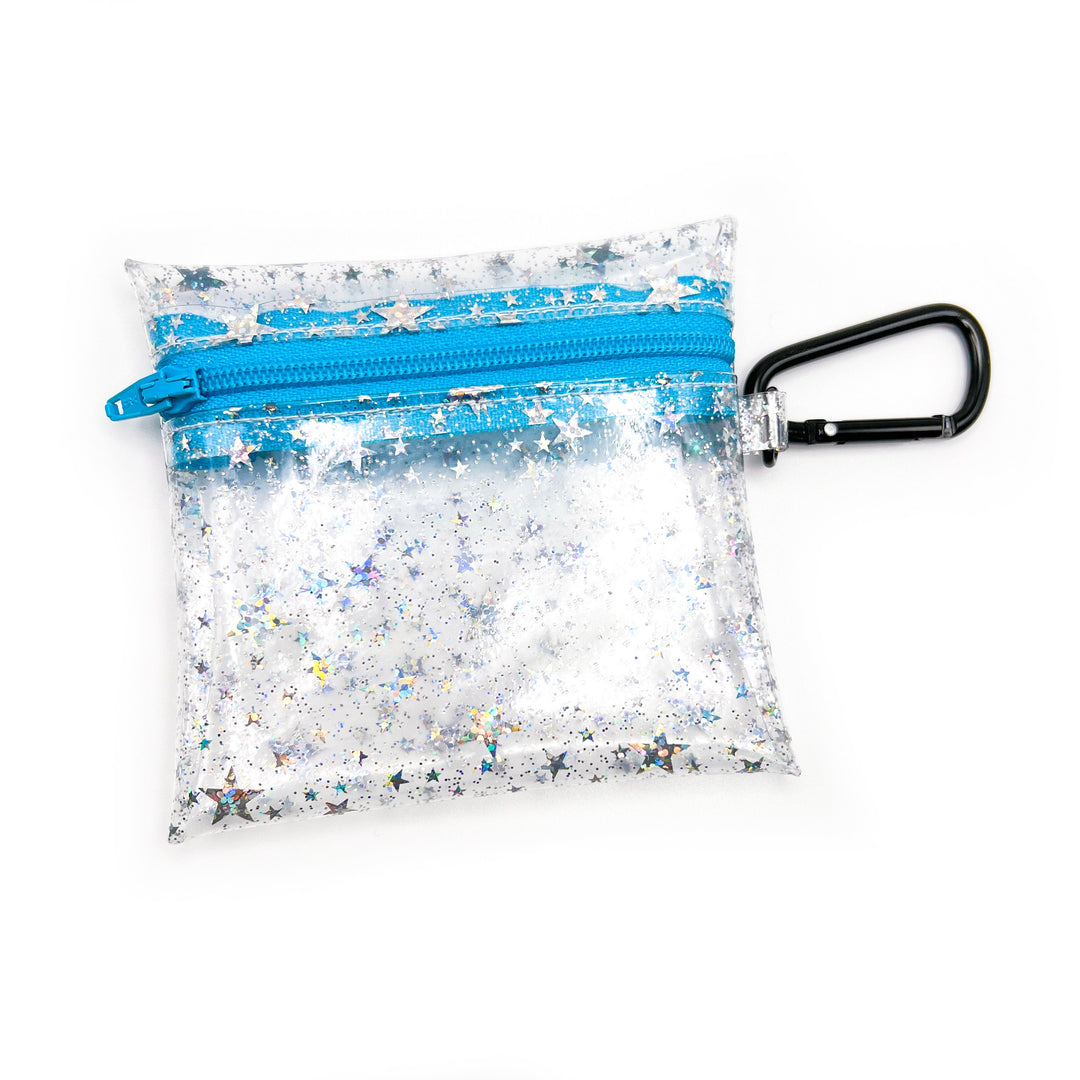 Clear Glitter Stars Coin Pouch | sky blue zipper