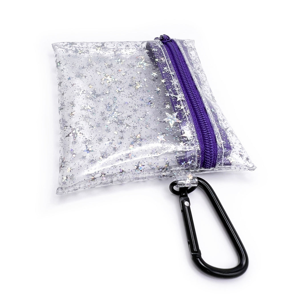 Clear Glitter Stars Coin Pouch | purple zipper