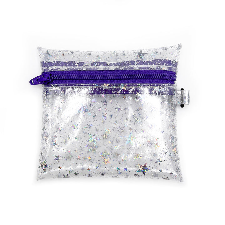 Clear Glitter Stars Coin Pouch | purple zipper