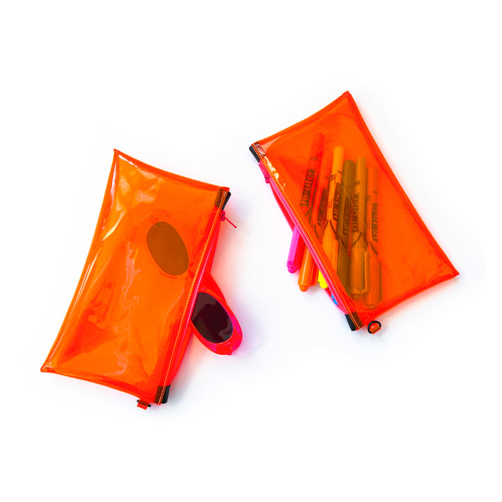 Transparent Vinyl Wristlet Pouch | neon orange