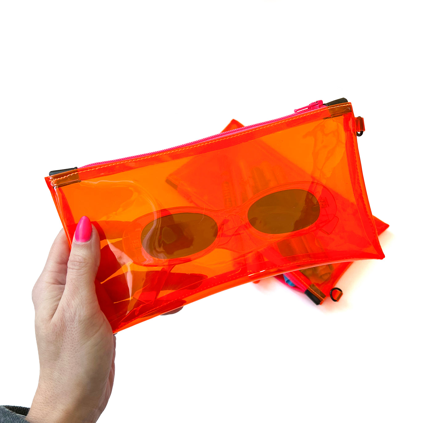 Transparent Neon Hot Orange Wristlet Pouch
