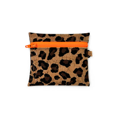 Leopard Print Cork Coin Pouch | hot orange zipper