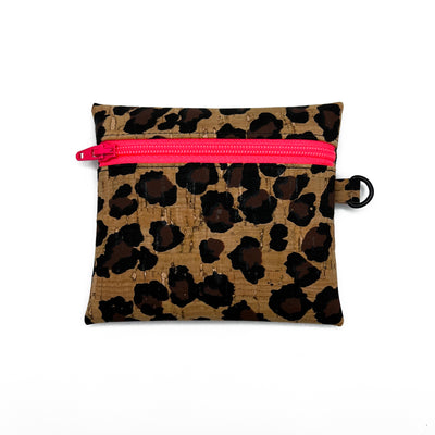 Leopard Print Cork Coin Pouch | hot pink zipper