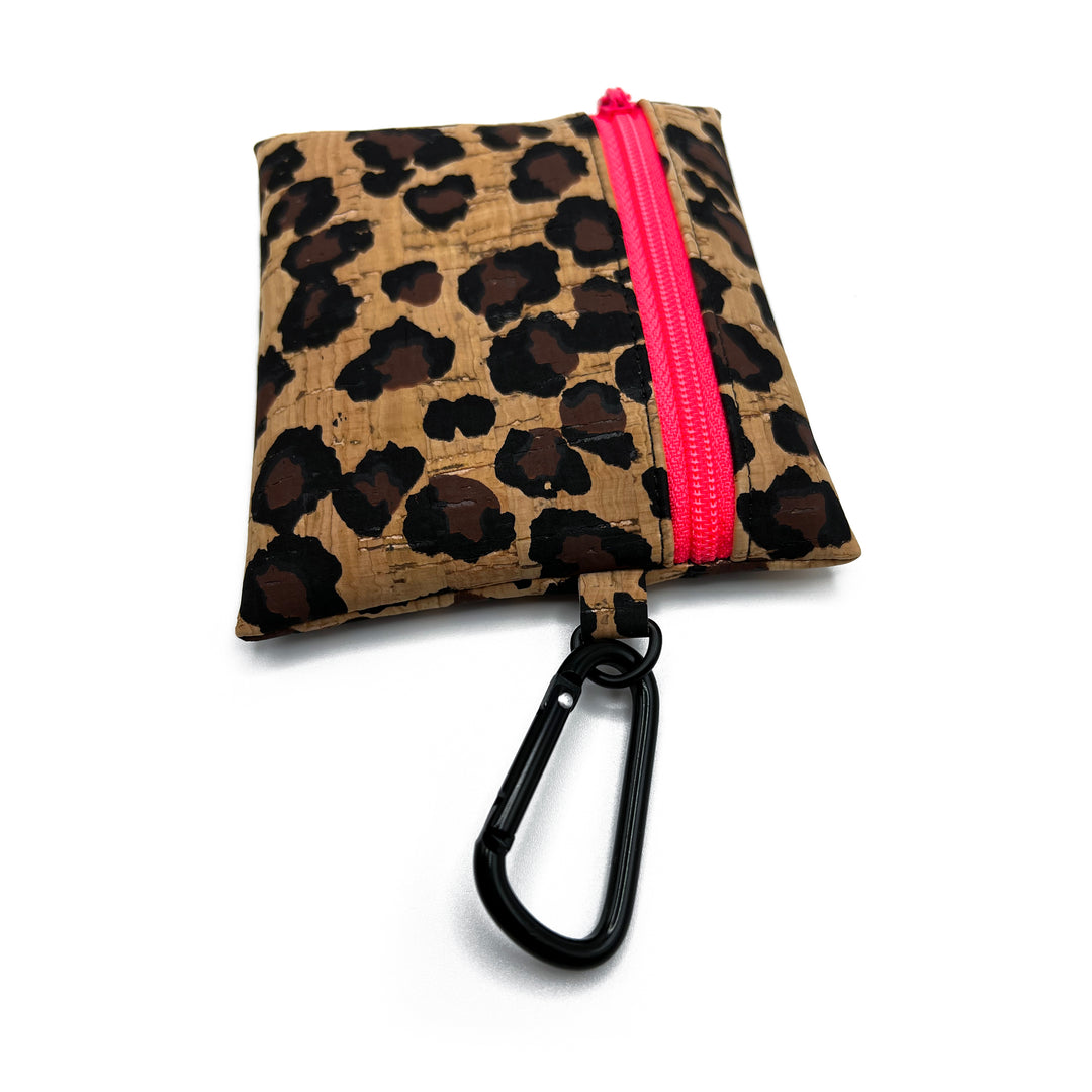 Leopard Print Cork Coin Pouch | neon pink zipper