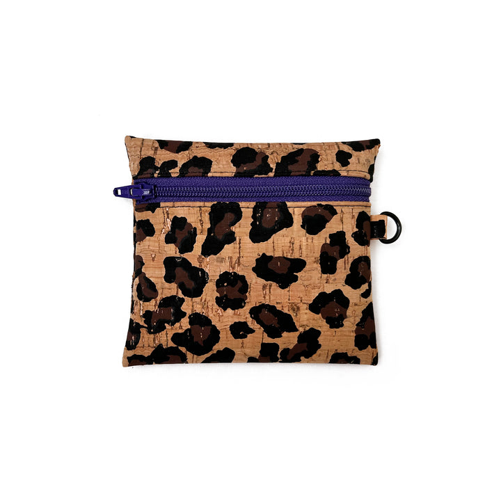 Leopard Print Cork Coin Pouch | purple zipper