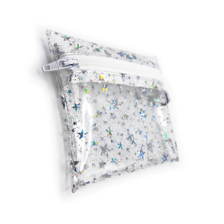 Clear Glitter Stars Coin Pouch | white zipper