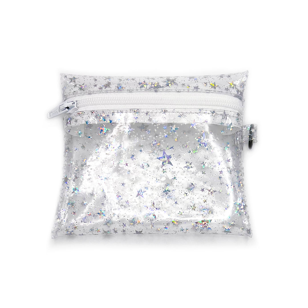 Clear Glitter Stars Coin Pouch | white zipper