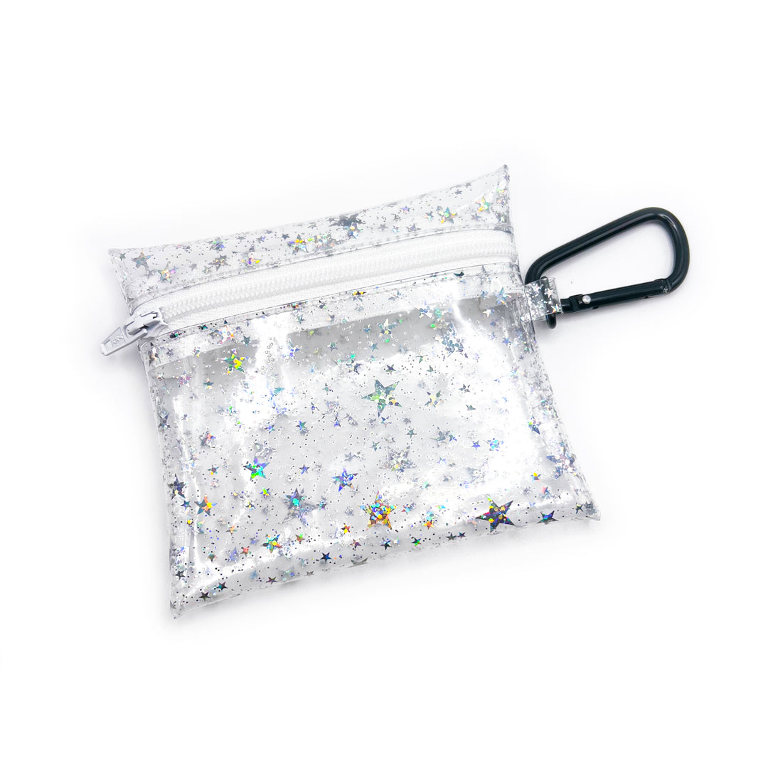 Clear Glitter Stars Coin Pouch | white zipper