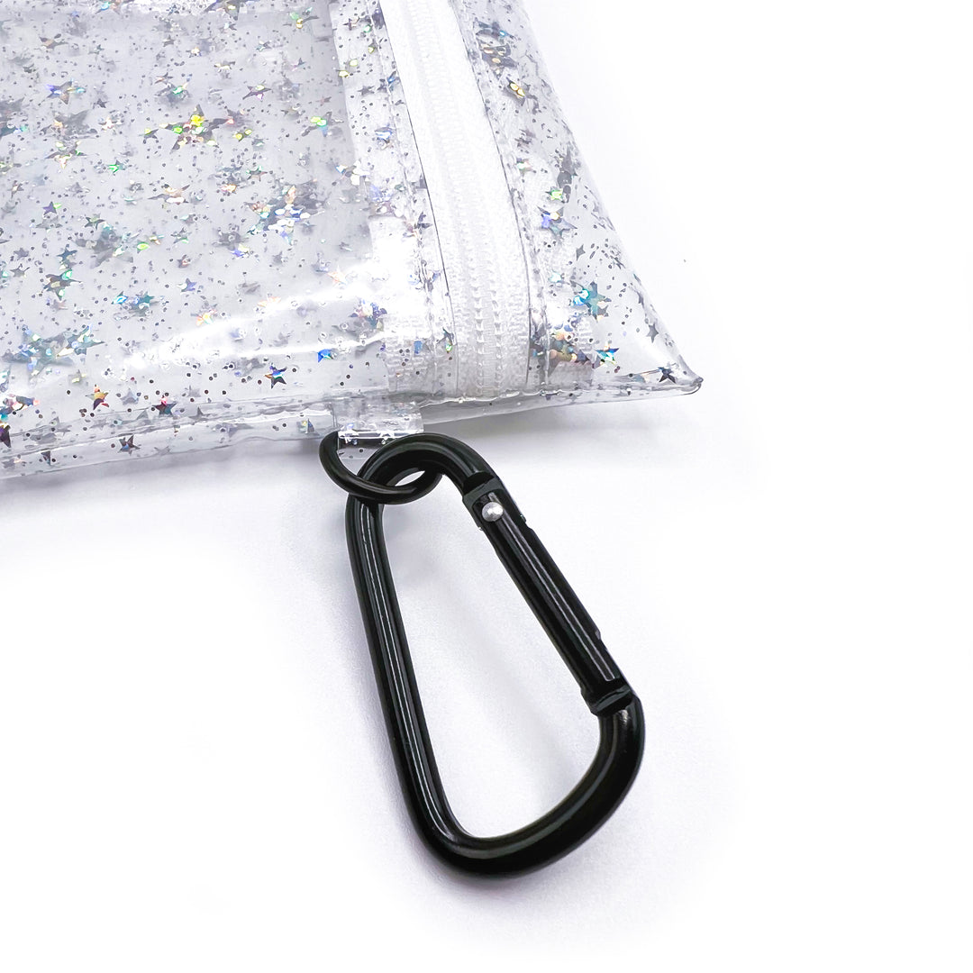 Clear Glitter Stars Coin Pouch | white zipper