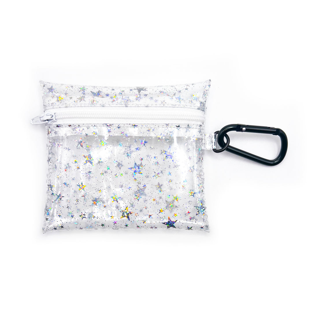 Clear Glitter Stars Coin Pouch | white zipper