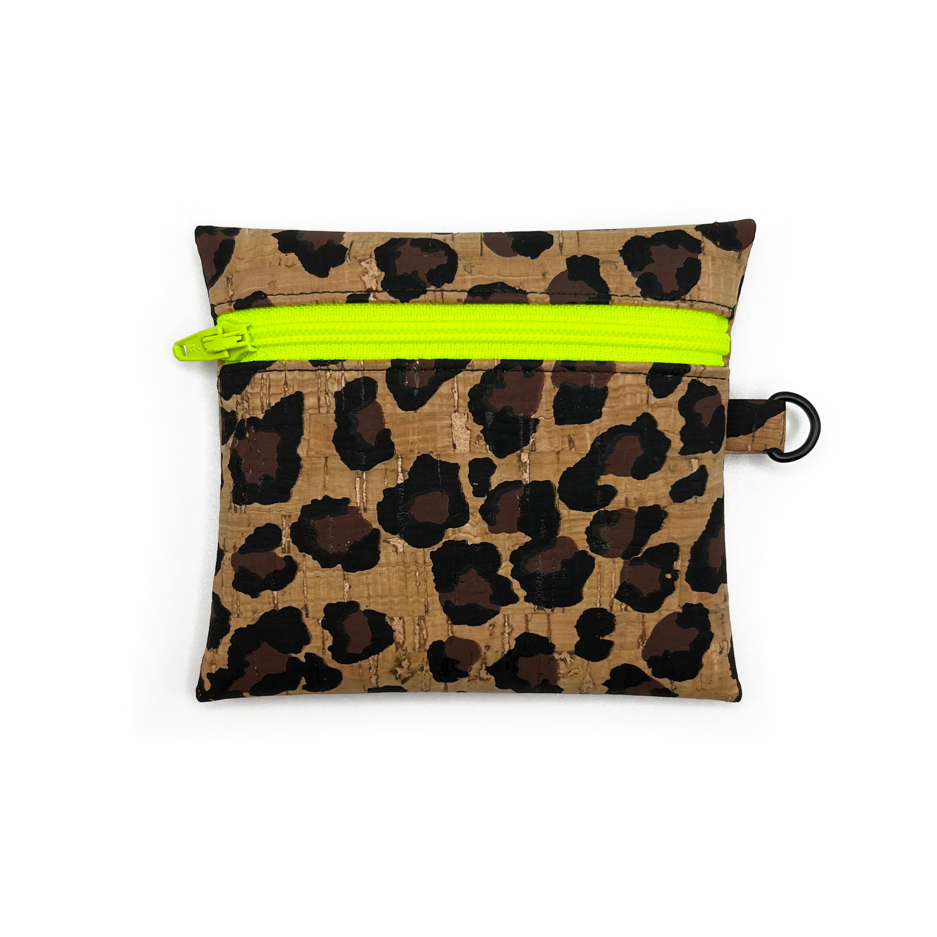 Leopard Print Cork Coin Pouch neon yellow zipper